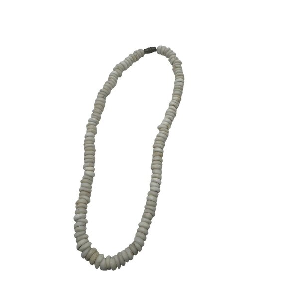 Vintage White Puka Shell Necklace 15 Inch Length Polished Disc Beads With Clasp - Picture 1 of 5